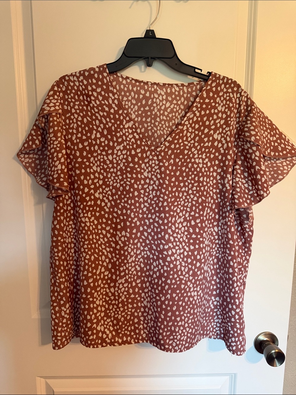 V-Neck Flutter Sleeve Blouse in Rust Spot